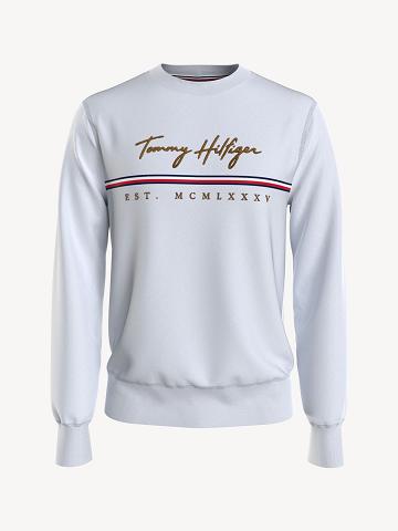 Férfi Tommy Hilfiger Essential Logo Pulóverek Fehér | HU 903ZUT